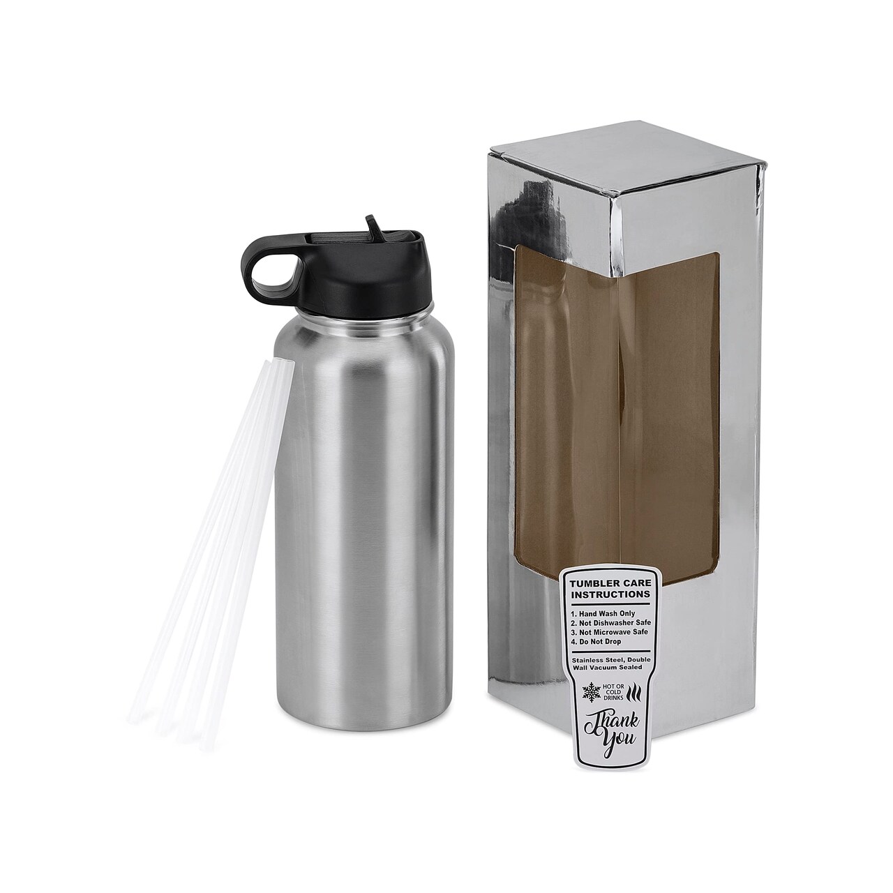 Makerflo Hydro Powder Coated Tumbler, Sipper Water Bottle With Handle, Stainless Steel Double Wall Insulated, BPA Free Plain Tumblers, 25 Pcs Travel Flask with Spill Proof Lid And Straw (White, 32oz)